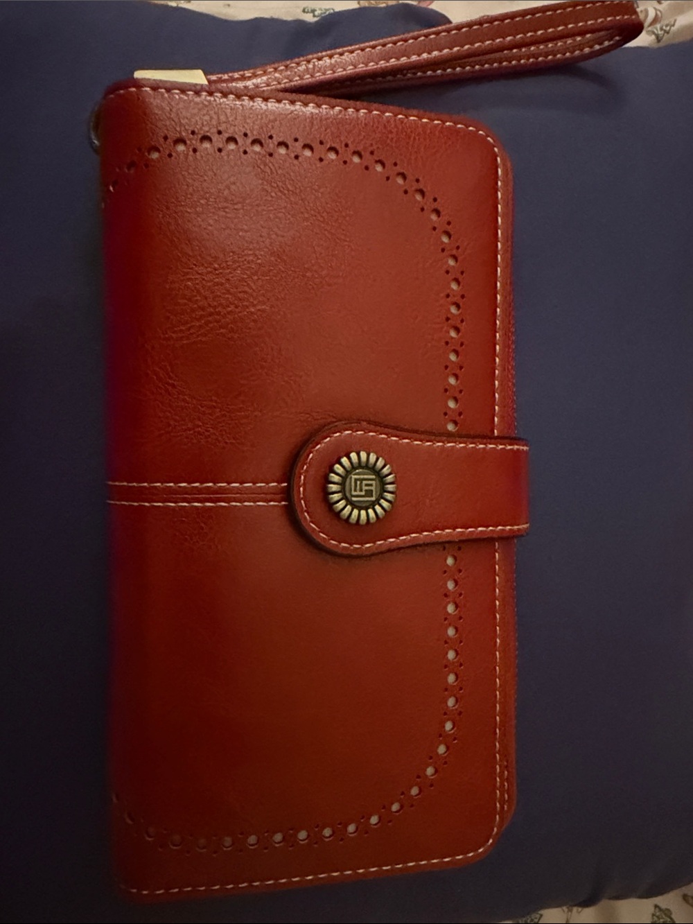 Red Leather Wristlet Wallet with Decorative Button